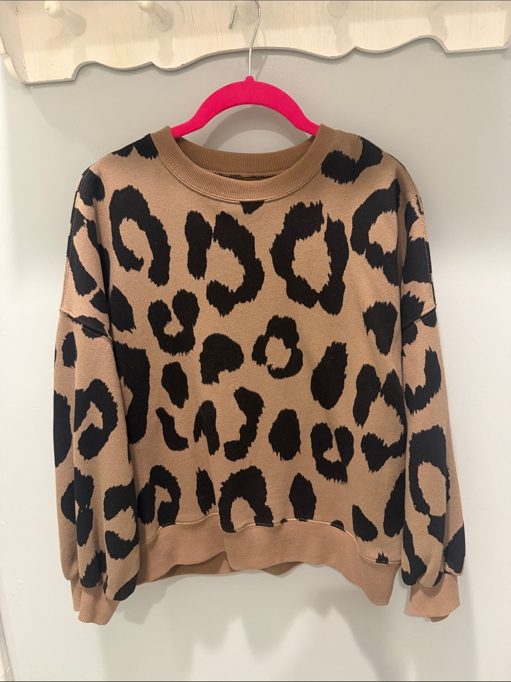 pistola Leopard-Print Crewneck Sweater in Tan and Black